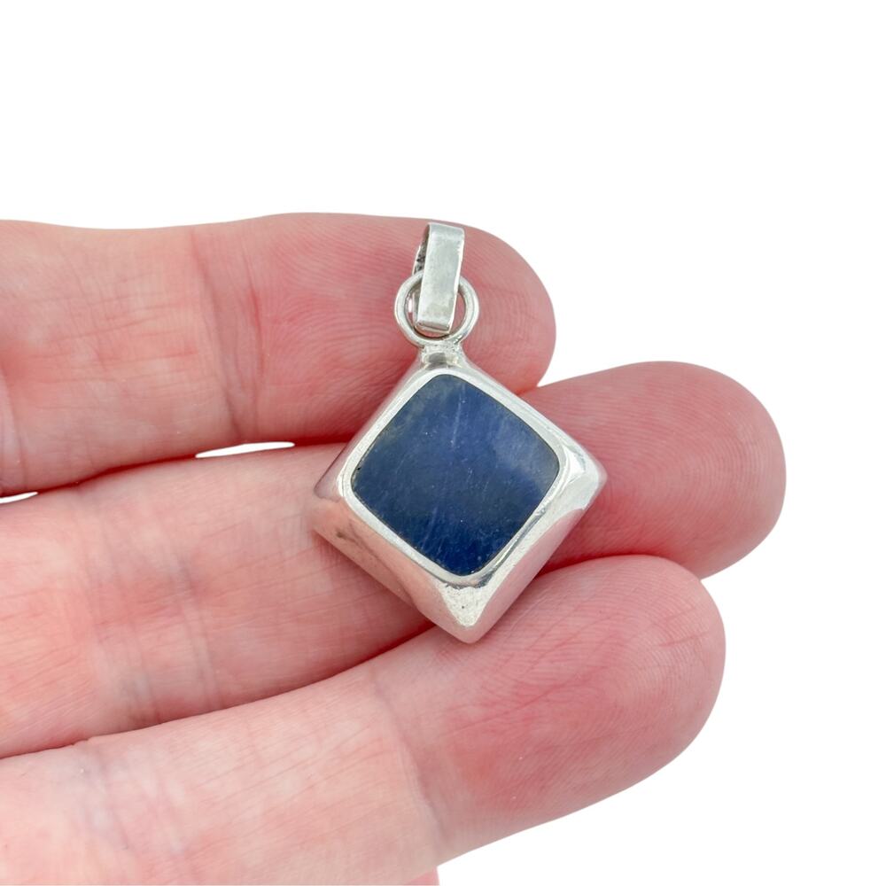 Vintage Mexican Silver 950 Lapis Lazuli Reversible Square Pendant
